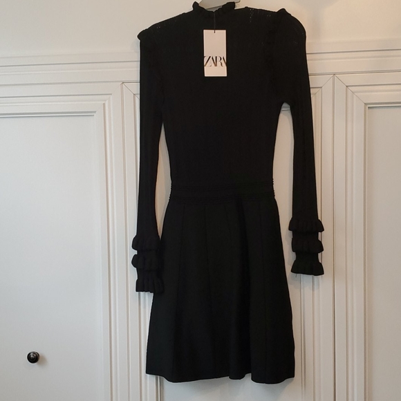 Zara Knit Long Skeevss A-line Black Dress Medim NEW WITH TAGS - Picture 3 of 9